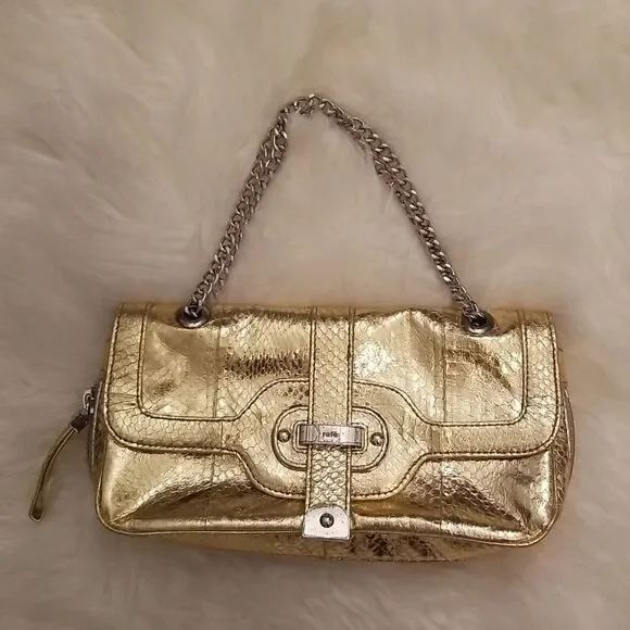Rafe New York gold embossed faux snake skin chain bag